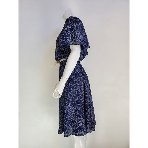 Vintage 80's Jenny Navy Polkadot Day Dress - Picture 1 of 10